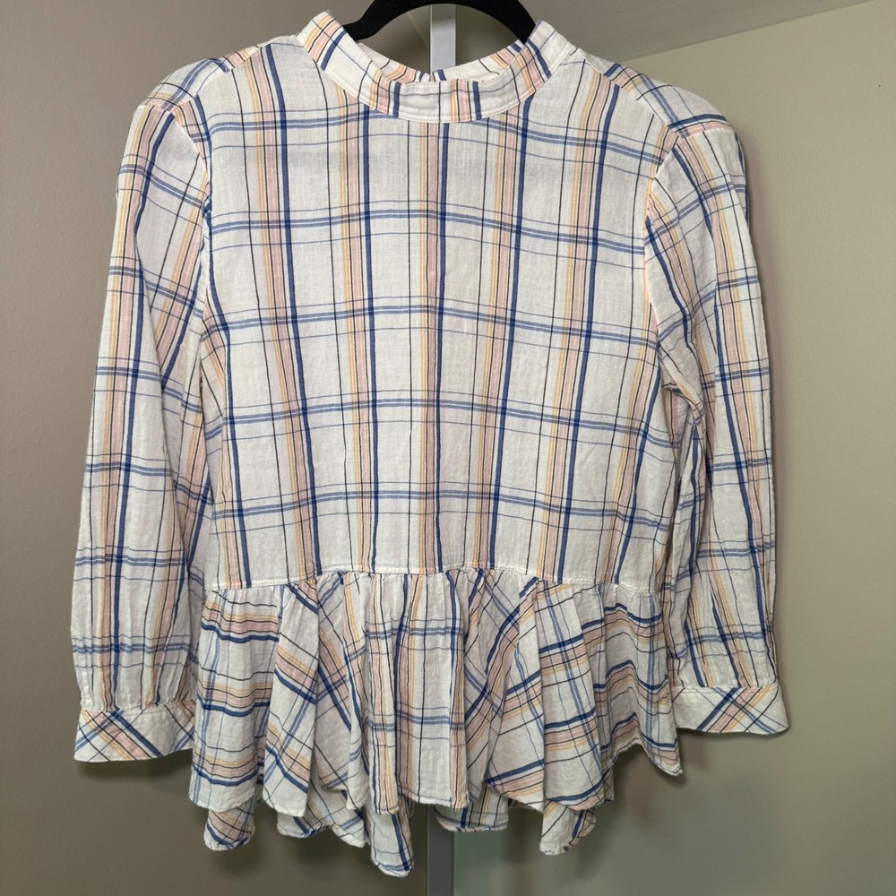 Maeve Anthropologie Plaid Peplum Top Button Back Long Sleeve Blouse - Size 2‎